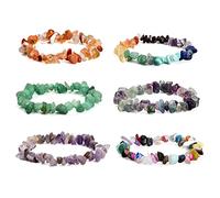 6 Stücke Armbänder Natürlicher Edelstein Chakra Crystal Chip Stein Armband für Damen Edelstein Splitterarmband Stretch Armband Natürliche Bergkristall Chakra Armband Hochwertiges Edelstein Armband