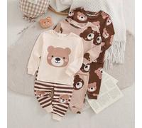 6 Stücke Baby Jungen Schlafanzug Set, Cartoon Tier Muster weiche Strick Rundhals Langarm Top und Hose mit elastischem Bund