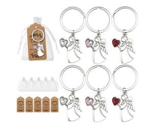 6 Stücke Schutzengel Schlüsselanhänger Set, inklusive Schlüsselring, Organzabeutel und Dankeskarte, Engel Liebesanhänger, Dankeschön Geschenk, geeigne