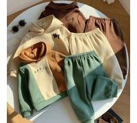 6 Stücke/Set Baby Jungen süßer Farbblock Muster Kapuzen Sweatshirt & Jogginghose Trainingsanzug Set, Unisex Baby Kleidung, Baby Winterkleidung, Basic