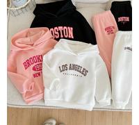 6 Stücke Set für Babys, Mädchen, süßes, einfarbiges Kapuzenpullover-Sweatshirt mit Herzmuster und Hose mit elastischer Taille, Herbst/Winter, Baby-Spo