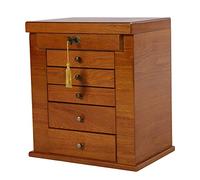 6-stufiger Schmuckkästchen Schmuckaufbewahrung Schmuckkasten Schmuckschatulle Jewelry Box mit Schloss und Samtfutter für Schmuckorganisator aus Holz mit 5 Schubladen
