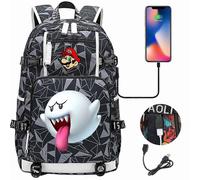 (6)Super Mario 3D-Druck USB-Jugend-Studentenrucksack - 18-Zoll-Tasche mit großer Kapazität für Männer