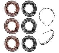 6-teiliges Haarband, elastisch, mit 2 Metallbändern, Zickzack, rund, aus Kunststoff, bruchsicher, flexibles Stirnband, Sport-Haarband für Damen, Mädchen