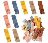 60 Stück Handmade Label zum annähen, Mikrofaser Lederetiketten Mit Löchern Mit Liebes Herz Lederetiketten Labels Zum Annähen für DIY Jeans Taschen Hut Handwerk Stricken Häkeln (5 Farben)