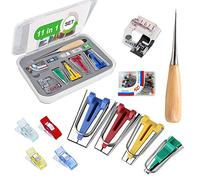 60 Stück Schrägbandformer Set, Schrägbandformer Schrägband Werkzeug mit Ahle,Stoffklammern,Glaskopfnadeln und Nähfuß, Bias Tape Maker Kit Binding Nähen Zubehöre zum Schrägbandformer 6mm/12mm/18mm/25mm