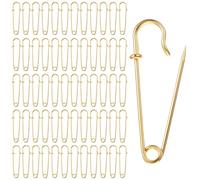 60 Stück Sicherheitsnadeln Groß Anstecknadeln Pins, 5cm Gold Broschennadeln Robuste Sicherheitsnadeln, Edelstahl Dekoration Clip Hijab Verschluss für Dicke Stoffe Kleidung Decken DIY Bastel