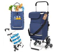 Sekey Faltbarer Einkaufstrolley mit Treppensteiger, Klappbarer Einkaufswagen für Stadtbewohner, Hackenporsche mit 3 Rädern, 3-in-1 Trolley, Sackkarre & Umhängetasche, Blau