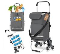 Sekey Faltbarer Einkaufstrolley mit Treppensteiger, Klappbarer Trolley für Senioren, Hackenporsche mit 3 Rädern, 3-in-1 Trolley, Sackkarre & Umhängetasche, Grau