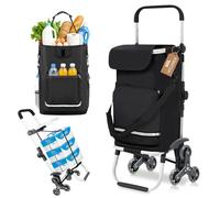 60L Einkaufstrolley Treppensteiger, 3-In-1 Klappbarer Trolley, Klappbarer Hackenporsche, Hackenporsche Mit Haken, 6 Räder & Großes Fassungsvermögen, Lebensmitteltransportwagen, Tragbare Einkaufshilfe,