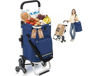 60L Einkaufstrolley Treppensteiger, 3-In-1 Klappbarer Trolley, Klappbarer Hackenporsche, Hackenporsche Mit Haken, 6 Räder & Großes Fassungsvermögen, Lebensmitteltransportwagen, Tragbare Einkaufshilfe,