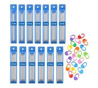 65 Stück Edelstahl Nadelspiel Set mit Maschenmarkierer Stricken und Tasche | Nadelspiel 1,5-5,0 mm, 15 cm Doppelspitze Stricknadeln zum Stricken von S
