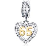 65th Geburtstag Charms passen Pandora Weihnachtsarmband, 18K goldene Zahl 65 Dangle, 925 Sterling Silber 65 Jubiläum Herz Halskette Perlen mit Geburtsstein, Geschenke für Oma/Mutter im Gesetz/Nana