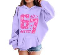 67 Hoodies Jungen und Mädchen Cartoon Langarm Hoodie Klassische Nummer Kapuzen Urlaub Sweatshirt Jungen Neuheit Festival Streetwear, violett, 9-10 Years