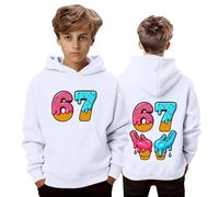 67 Meme Kapuzen-Sweatshirt für Kinder, Jungen und Mädchen, langärmlig, bedruckt, lustig, 67, Meme Alpha Slang Kids 67, Ice Cream, Drip Meme, Hoodie, für Arbeit, Sport, Freizeit, winddicht, weiß, 13-14