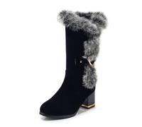 6CM/ 2.36IN Große Größe Dicke Ferse High Heel Mid-Calf Stiefel Warme Herbst und Winter Damen Stiefel,Schwarz,45 EU
