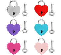 6er-Pack Kofferschlösser mit Schlüssel, kleine Gepäckschlösser, bunte Metallvorhängeschlösser für Reisen, Schule, Fitnessstudio (Herz)