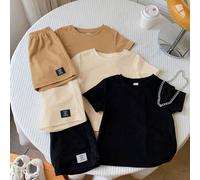6er/Set Baby Jungen Mädchen süße einfarbige T-Shirts mit Buchstaben-Muster und elastischem Bund Shorts Schwarz,Sommer,Lässig,Familien-Matching-Kleidun