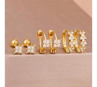 6er/Set Edelstahl 18K vergoldete Damen Ohrringe, Mini Zirkonia Blumen Knorpel Spiral Piercing Schmuck, personalisiertes Geschenk