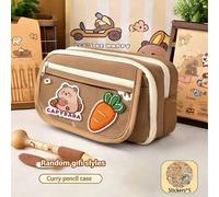 6er Set: Federmäppchen, 5 Stück Aufkleber, süße Capybara Stiftebox, mehrstöckige Capybara Stiftebox, Capybara Brosche, zum Organisieren von Schulmater