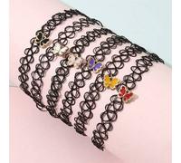 6er Set modische süße bunte Schmetterling Anhänger elastische Choker Halsketten, tägliche Party Urlaubs Accessoires für Teenager