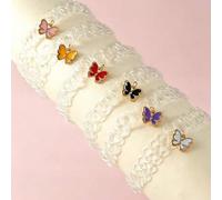 6er Set modische Teenager Süße bunte Schmetterling Anhänger elastische Choker Halsketten, tägliches Party Urlaubs Accessoire