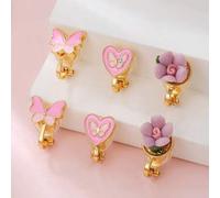 6er/Set Neue rosa Prinzessin Öl-Tropfen Schmetterling Ohrclips süße Ohrringe für Teenager