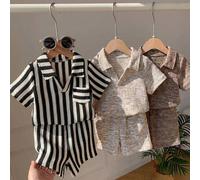 6er Set Neugeborenen Baby Jungen Lässig Bequem Sommer Strick Gestreiftes Polohemd & Elastische Taille Shorts Set, Mehrfarbiges Basic Polo Mehrteiliges