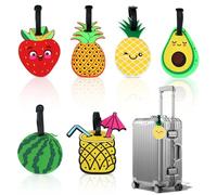 6er-Set Silikon-Kofferanhänger, Kofferanhänger mit Namens- und Adressfeld, aus wasserfestem PVC-Material, mit niedlichen Cartoon-Fruchtmotiven, Geeignet für Reisekoffer, Taschen und Rucksäcke