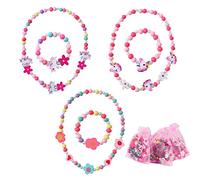 6Stk Kinderschmuck, Holz Kinder Schmuck Set, Schmuck Mädchen Halskette Armband Kinder, Einhorn Armbänder Mädche, Bunte Perlen Freundschaftsarmband für Mädchen Geburtstag Party Dress Up Kostüm Zubehör