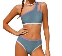 7-16 Jahre Mädchen Bikini Set Tankini für Mädchen Farbblock EIN-Schulter Badeanzug UV-Schutz Quick-Dry Casual Badeanzug Schwimmanzug