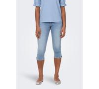 7/8-Caprijeans ONLY "ONLBLUSH MW SLIT CAP SHORTS DNM DOT NOOS", Damen, Gr. S (36), N-Gr, blau (light blau denim), Denim/Jeans, Obermaterial: 98% Baumwolle, 2% Elasthan, Abriebeffekte, skinny fit knieb