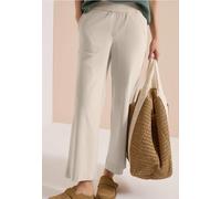 Stoffhose CECIL, Damen, Gr. L, Länge 26, beige (grain beige), Web, 66% Baumwolle, 30% Polyester, 4% Elasthan, unifarben, loose fit 7/8-Länge, Hosen Stoffhose, High Waist (44799724-L) grain beige