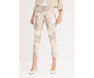 7/8-Hose BONPRIX, Damen, Gr. 38, N-Gr, beige leo bedruckt, Obermaterial: 97% Baumwolle, 3% Elasthan, slim fit, Hosen 7/8-Hose, Slim Fit Passform, 7/8-Länge, Five-Pocket-Design, mit Gürtelschlaufen (46