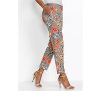 7/8-Hose BONPRIX, Damen, Gr. 46, N-Gr, braun (taupe geblümt), Obermaterial: 97% Baumwolle, 3% Elasthan, regular fit, Hosen 7/8-Hose, aus Baumwolle mit Elasthan, Regular Fit, femininer Stil (60690245-4