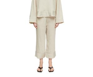 7/8-Hose COMMA, Damen, Gr. 42, N-Gr, bone beige, Web, Obermaterial: 77% Viskose, 17% Polyamid, 6% Polyester, weit 7/8-Länge, Hosen 7/8-Hose, gestreifte Optik, lässig weit geschnitten (56965831-42) bon