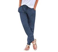 7/8 Hose Damen Sommer, Leinenhose Damen Leicht Sommerhose Sommer Stoffhose Freizeithose Strandhose Einfarbig Locker Bequeme Chino Musselin Hosen Straight Leg Hose Und Taschen, M