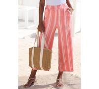 7/8-Hose LASCANA "mit locker-luftigem Bein", Damen, Gr. 38, N-Gr, rosa (koralle, weiß gestreift), Crêpe, Obermaterial: 71% Viskose, 27% Polyester, 2% Elasthan, Crinkleoptik, gestreift, weit 7/8-Länge,