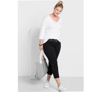 7/8-Hose SHEEGO "Große Größen", Damen, Gr. 52, Normalgrößen, schwarz, Obermaterial: 97% Baumwolle, 3% Elasthan, unifarben, sportlich, 7/8-Länge, Hosen, in Baumwoll-Stretch-Qualität (91096347-52) schwa