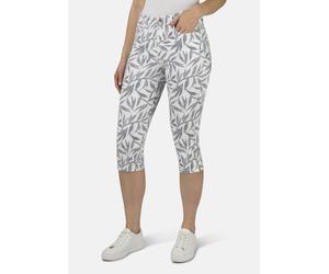 7/8-Hose STOOKER WOMEN "Print Capri Skinny Fit Jeans", Damen, Gr. 48, Kurz, blau (blau leafs dots), angeraute Sweatware, 73% Baumwolle, 25% Polyester, 2% Elasthan, extraeng 7/8-Länge, Hosen 7/8-Hose,