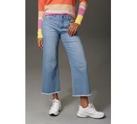 7/8-Jeans ANISTON CASUAL, Damen, Gr. 42, N-Gr, blau, Denim/Jeans, Obermaterial: 98% Baumwolle, 2% Elasthan, Abriebeffekte, unifarben, figurbetont 7/8-Länge, Jeans, mit leicht ausgefranstem Beinabschlu