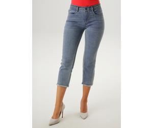 7/8-Jeans ANISTON SELECTED, Damen, Gr. 46, N-Gr, blau (hellblau), Denim/Jeans, Obermaterial: 81% Baumwolle, 17% Polyester, 2% Elasthan, Destroyed-Effekte, leichte Abriebeffekte, unifarben, figurbetont