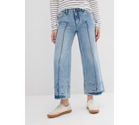 7/8-Jeans BONPRIX, Damen, Gr. 36, N-Gr, eisblau denim used (länge: regulär), Obermaterial: 99% Baumwolle, 1% Elasthan, loose fit, Jeans, lockere Passform, verkürztes Bein, mit Elasthan-Anteil, aus Bau