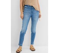 7/8-Jeans BONPRIX, Damen, Gr. 40, N-Gr, blau (hellblau denim used), Denim/Jeans, Obermaterial: 76% Baumwolle, 16% Polyester, 7% Viskose, 1% Elasthan, unifarben, slim fit 7/8-Länge, Jeans, 7/8-Schnittf