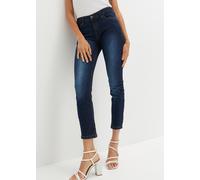 7/8-Jeans BONPRIX "Slim Fit Jeans Mid Waist, cropped", Damen, Gr. 46, N-Gr, blau (dunkelblau used), Denim/Jeans, Obermaterial: 82% Baumwolle, 17% Polyester, 1% Elasthan, unifarben, slim fit 7/8-Länge,