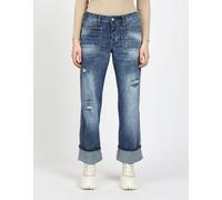 7/8-Jeans GANG "94ROBERTA", Damen, Gr. 28, Normalgrößen, blau (grau blau destroy), 98% Baumwolle, 2% Elasthan, unifarben, gerade, unten schmal 7/8-Länge, Jeans, mit aufgesetzten Taschen (84566119-28)