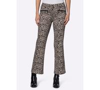 7/8-Jeans HEINE, Damen, Gr. 44, Normalgrößen, beige (beige, schwarz, bedruckt), 98% Baumwolle, 2% Elasthan, animal-print, bedruckt, gemustert, mehrfarbig, 7/8-Länge, Jeans (59423135-44) beige, schwarz