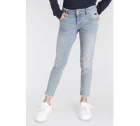 7/8-Jeans KANGAROOS "Stretch-Jeans mit Logo-Stickerei", Mädchen, Gr. 164, N-Gr, blau (jeansblau), Denim/Jeans, Obermaterial: 98% Baumwolle, 2% Elasthan, unifarben, schmal 7/8-Länge, Jeans, schmale Pas