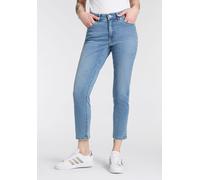 7/8-Jeans MAC "MELANIE 7/8 summer", Damen, Gr. 46, Länge 27, blau (light random mid blau wash), Denim/Jeans, Obermaterial: 90% Baumwolle, 8% Polyester, 2% Elasthan, straight fit 7/8-Länge, Jeans, Somm