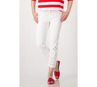7/8-Jeans MONARI "Hose Jeans Lochspitze 66c", Damen, Gr. 40, N-Gr, beige (ecru), Denim/Jeans, Obermaterial: 89% Baumwolle, 8% Polyester, 3% Elasthan, unifarben, regular fit knöchelfrei, Jeans 7/8-Jean